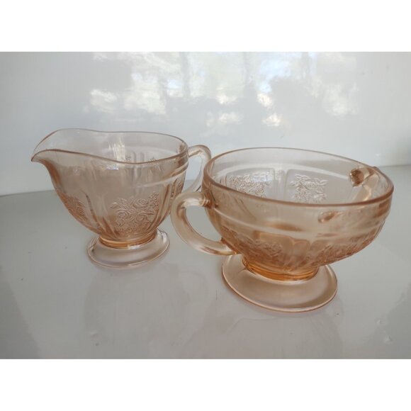 Vintage Mayfair Pink Depression Glass Creamer & Sugar bowl 1930's - Picture 12 of 12